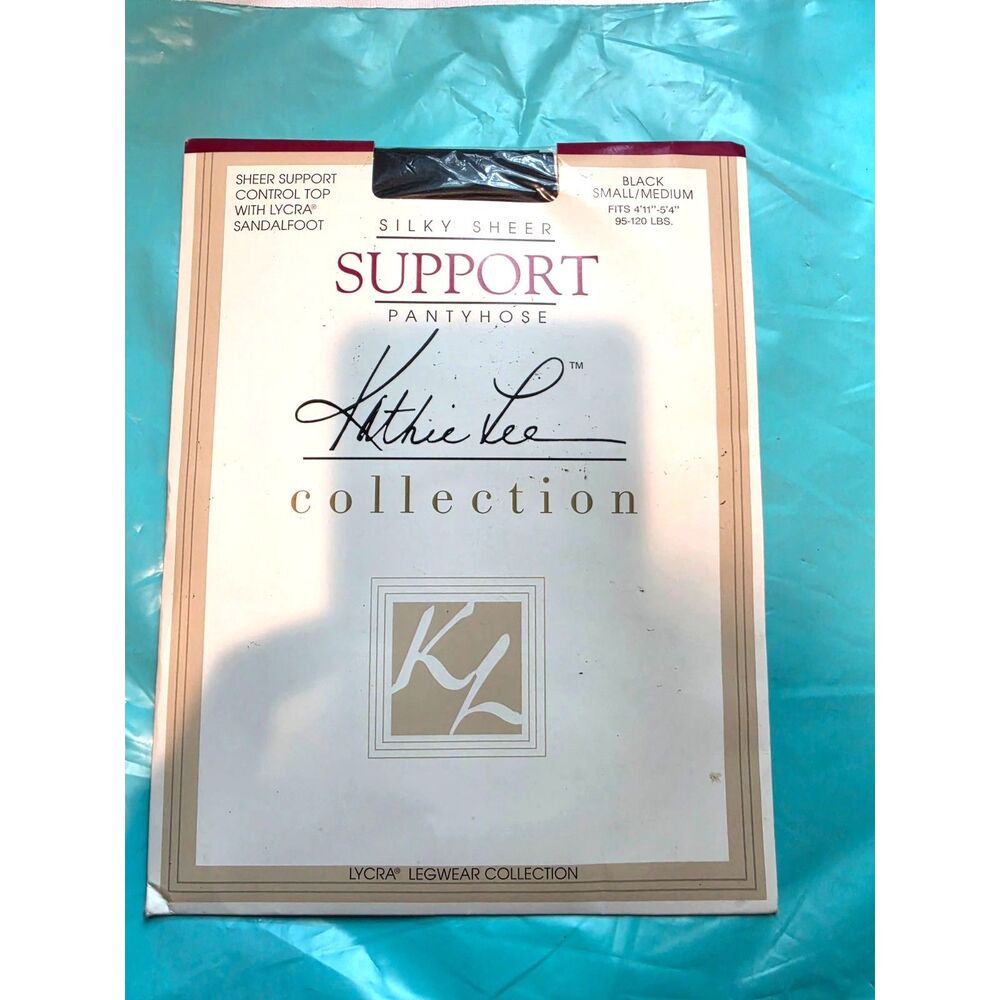 Vintage Kathie Lee Collection Pantyhose Silky Sheer Support, Black, Size S/M